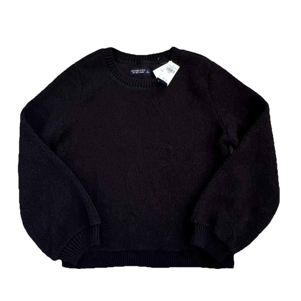 New Abercrombie & Fitch Soft A&F Sherpa Black Sweatshirt Sz L NWT